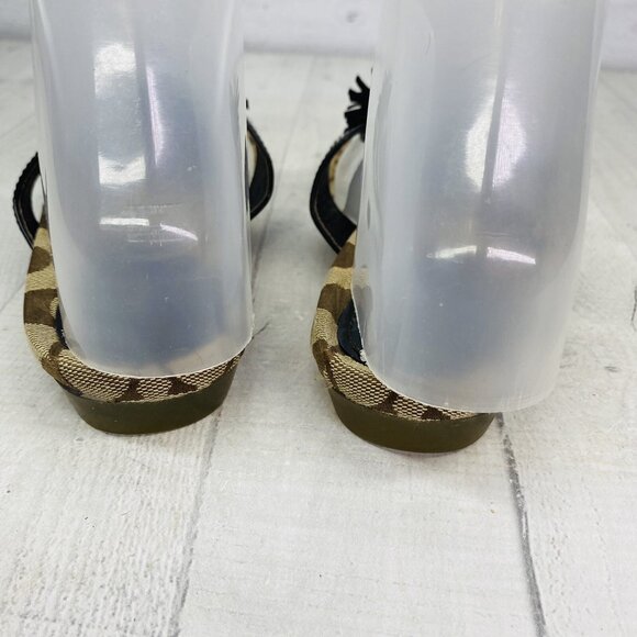 Coach Woman SUKI Leather Brown Khaki Logo Fringe Flower Flat Slide Sandals Sz 7 - Picture 6 of 14